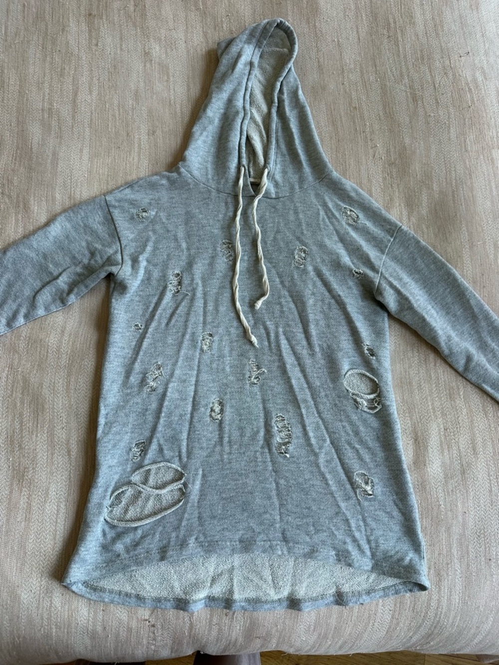 Hummingbird Light Gray Distressed Hooded Sweater
